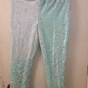 Magic Silver and Green Sequin Kids Leggings